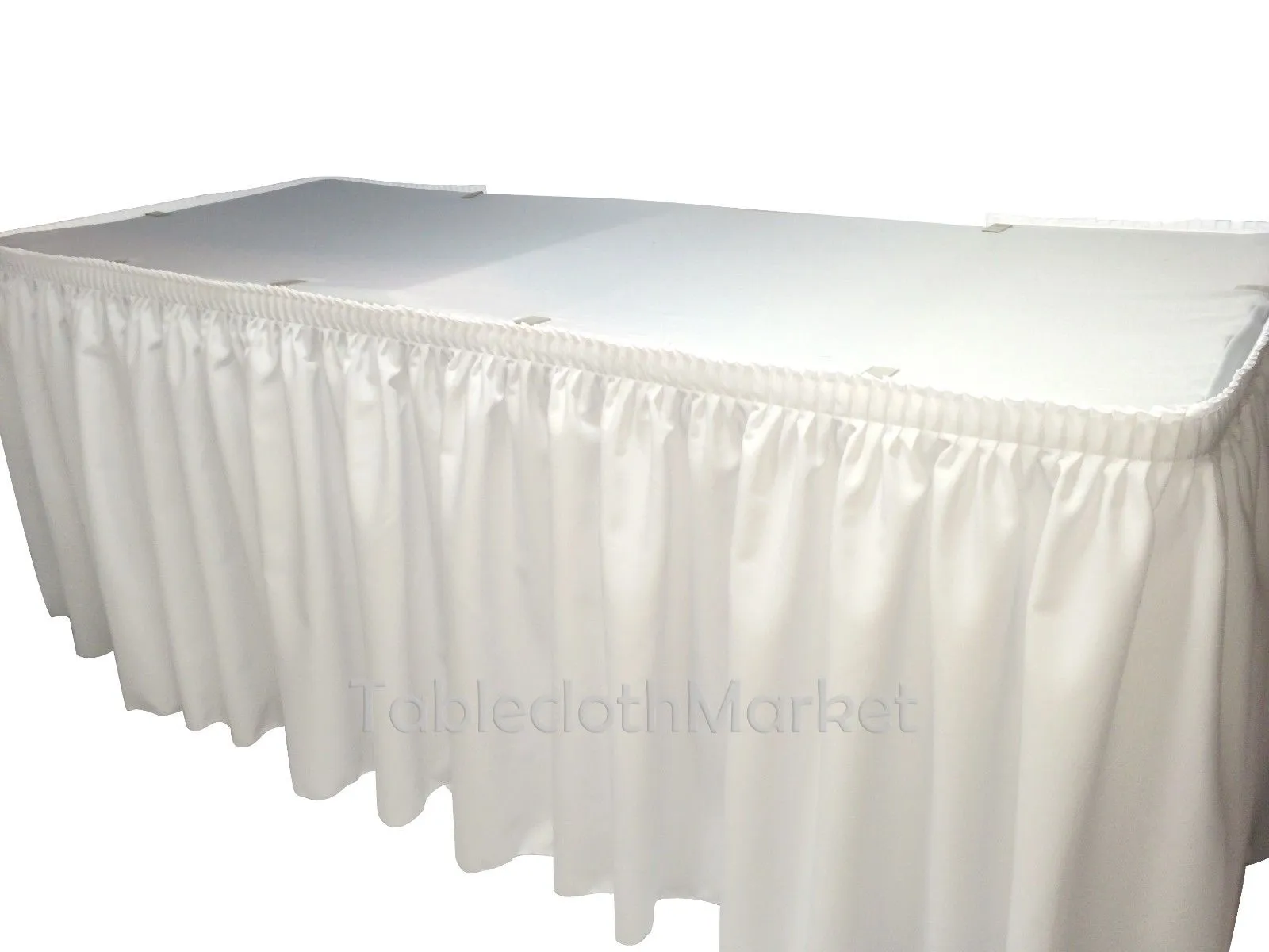 14' White Polyester Pleated Table Skirt Skirting  Wedding Trade Show Booth"