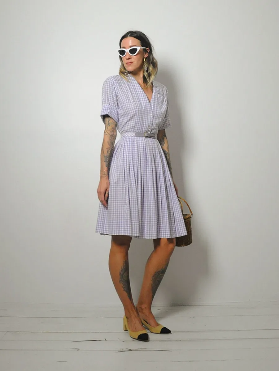 1950's Lavender Gingham Shirt Dress