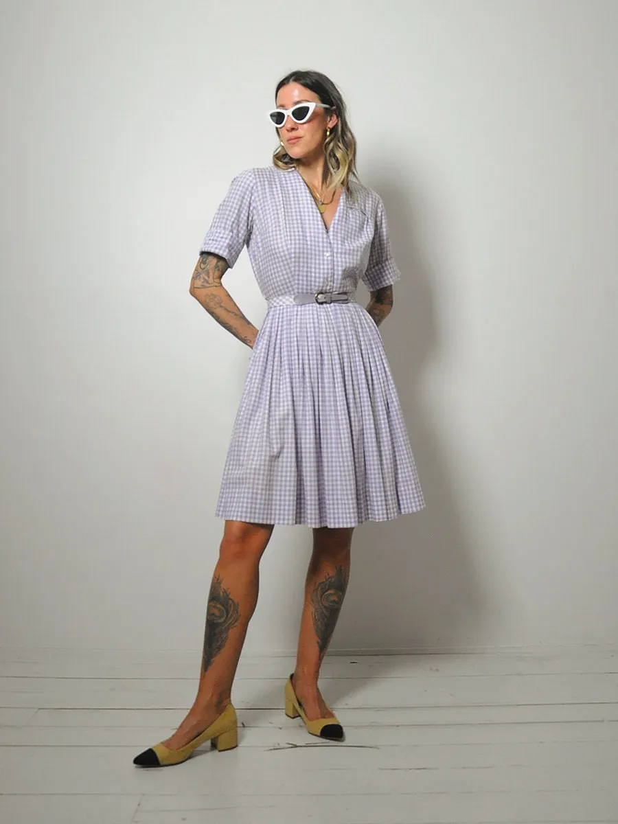 1950's Lavender Gingham Shirt Dress