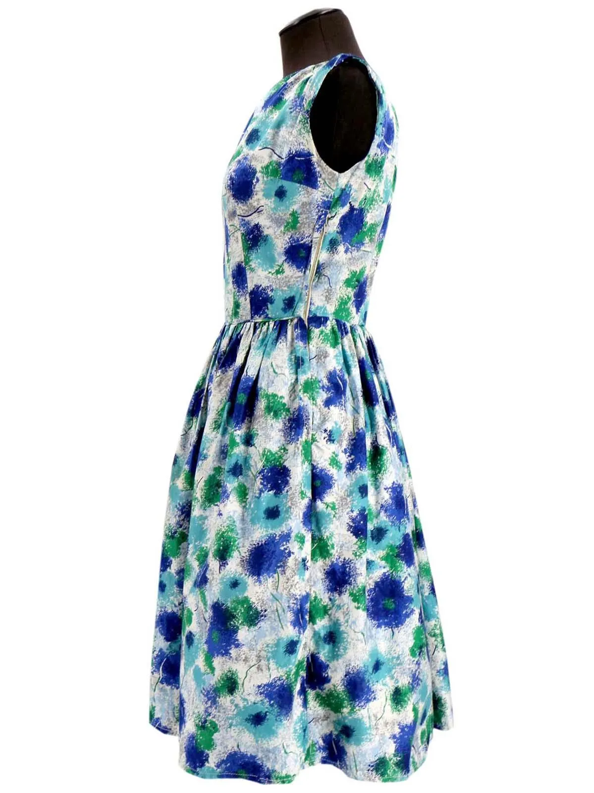 1950s Vintage Blue Scatter Floral Print Dress