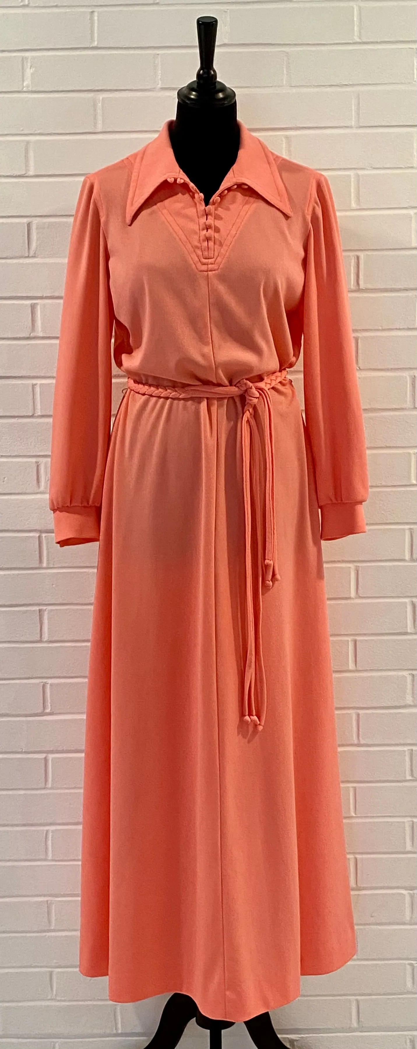 1970s Leslie Fay Coral Maxi Dress