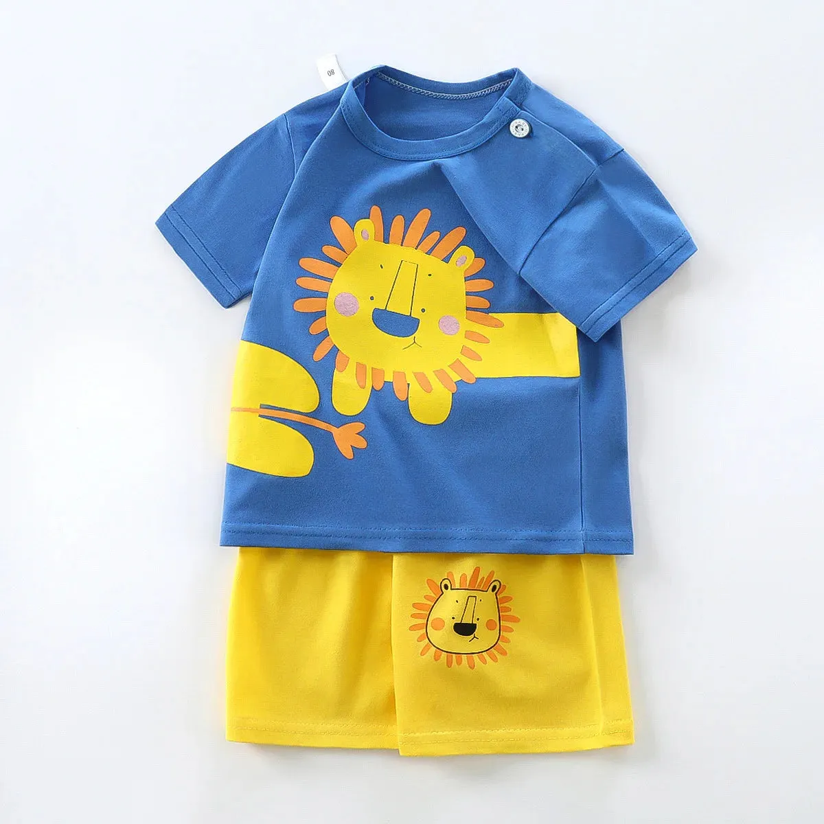 2023 Summer Infant Toddler Short Sleeves Shorts Set Baby Girls Boys Cotton Cartoon Pullover T-shirt Shorts Two-piece Suit 0-6Y