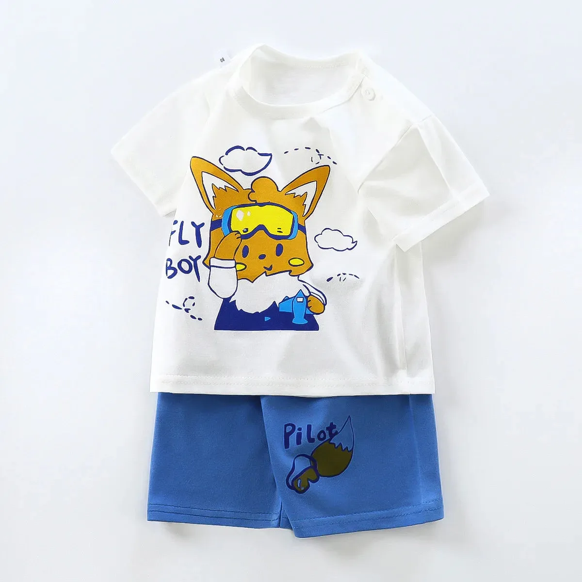 2023 Summer Infant Toddler Short Sleeves Shorts Set Baby Girls Boys Cotton Cartoon Pullover T-shirt Shorts Two-piece Suit 0-6Y