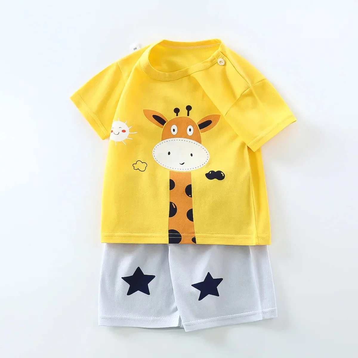 2023 Summer Infant Toddler Short Sleeves Shorts Set Baby Girls Boys Cotton Cartoon Pullover T-shirt Shorts Two-piece Suit 0-6Y