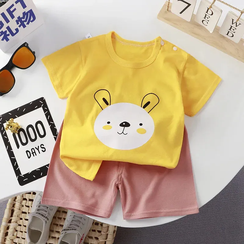 2023 Summer Infant Toddler Short Sleeves Shorts Set Baby Girls Boys Cotton Cartoon Pullover T-shirt Shorts Two-piece Suit 0-6Y