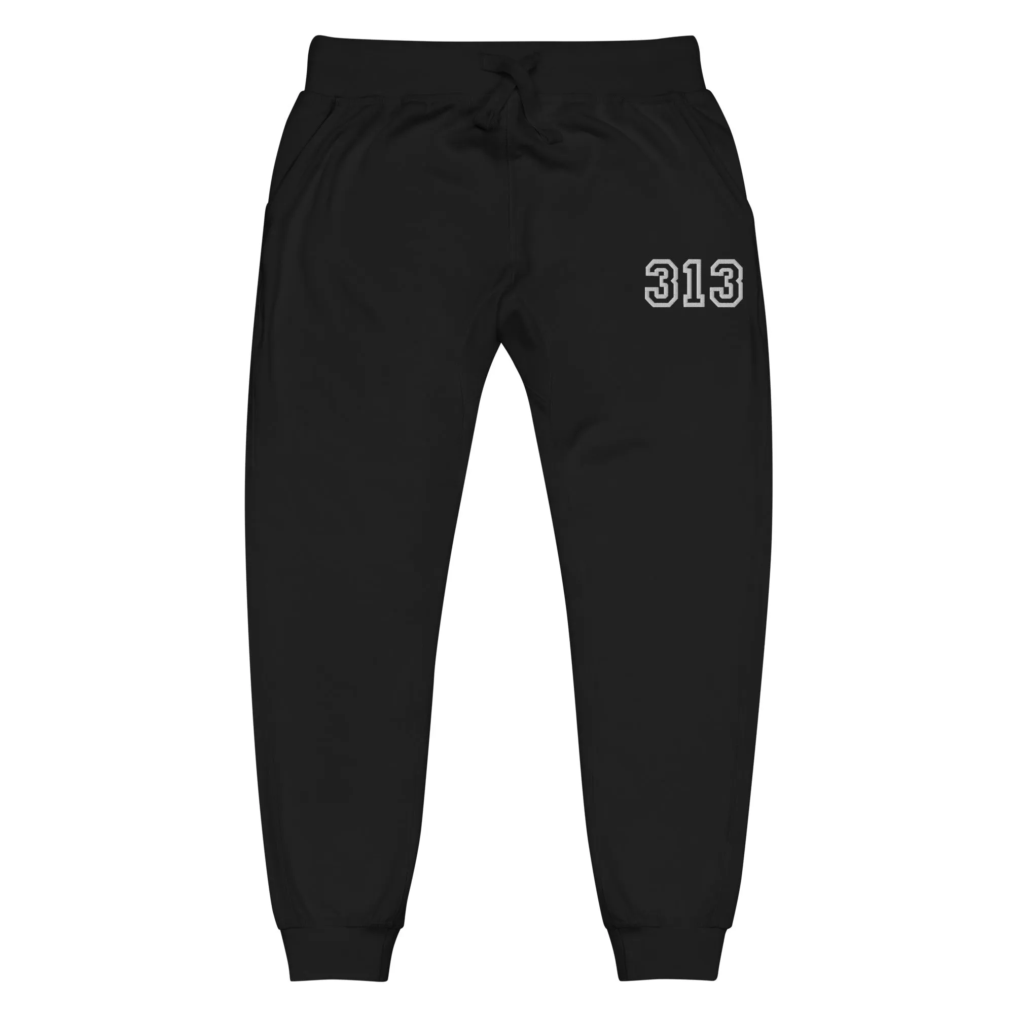 313 Premium Embroidered Unisex Fleece Sweatpants - Black / White