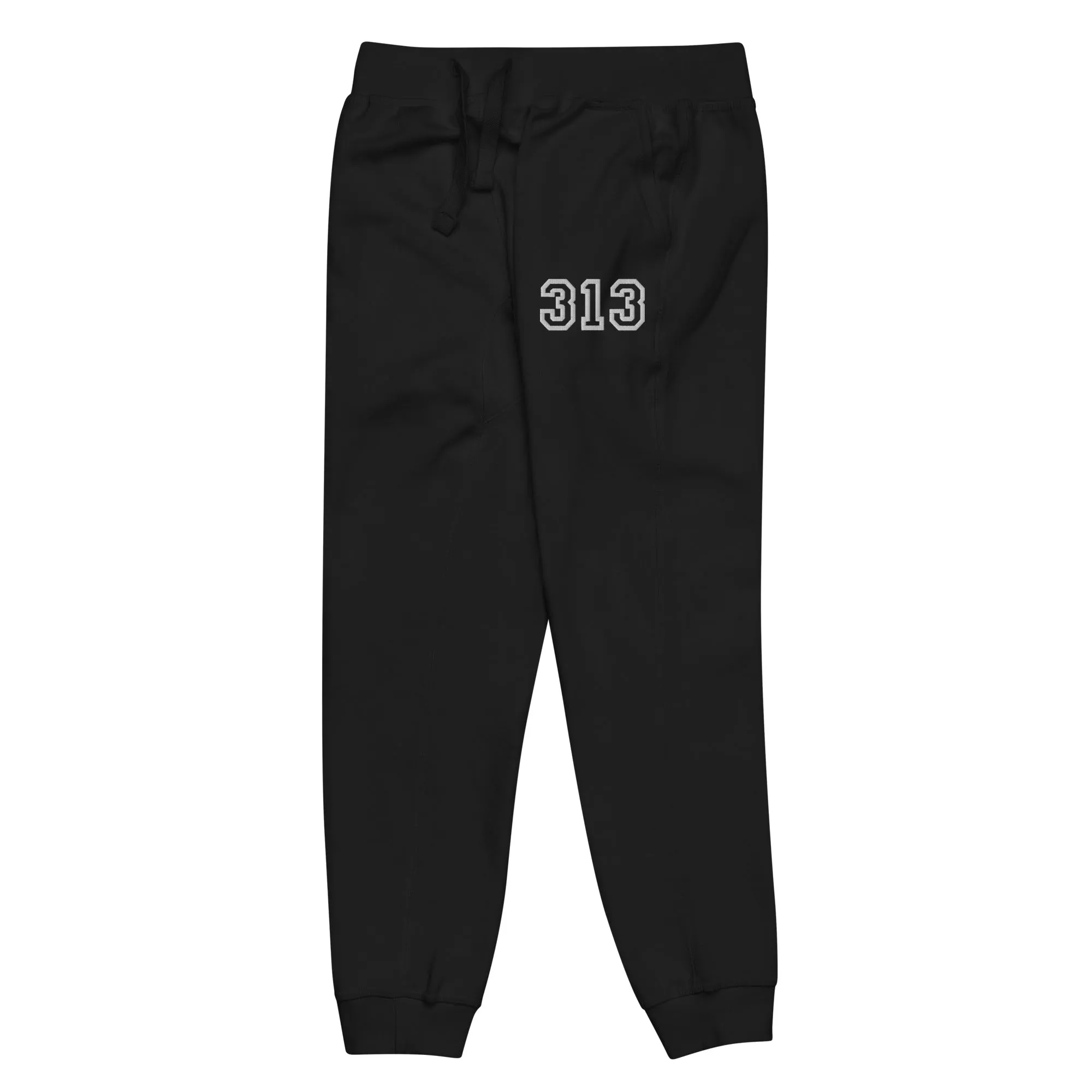 313 Premium Embroidered Unisex Fleece Sweatpants - Black / White