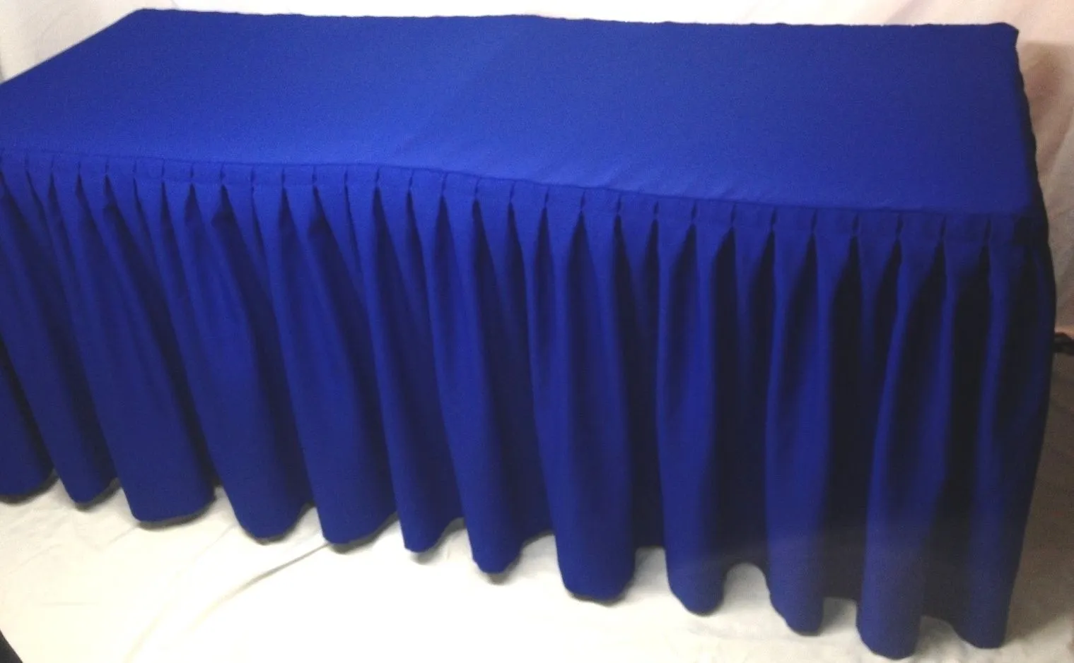 4' Ft. Fitted Polyester Double Pleated Table Skirt Cover W/top Topper Royal Blue"