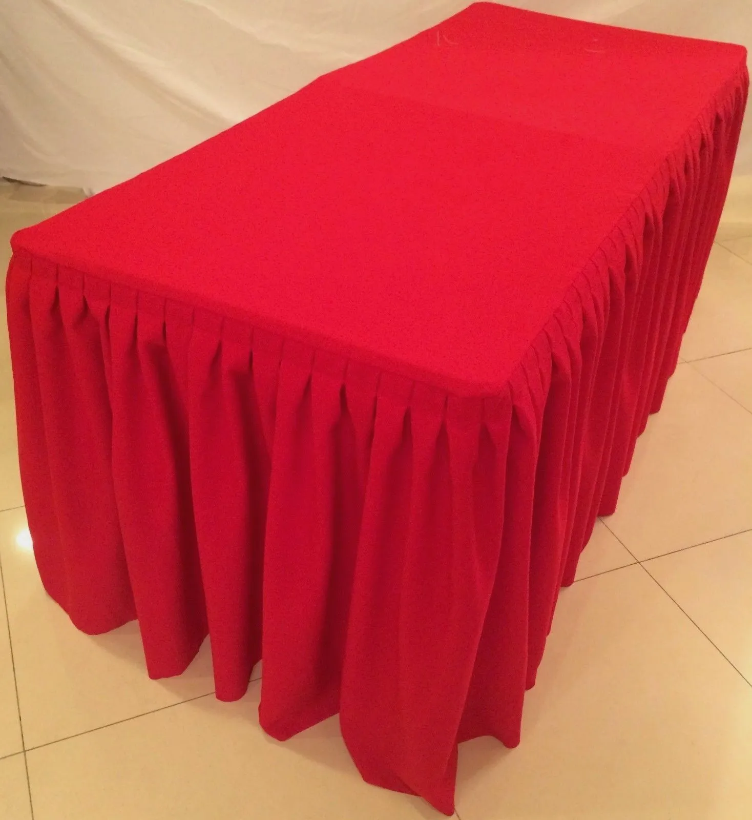 5' Ft. Fitted Polyester Double Pleated Table Skirt Cover W/top Topper Events Red"