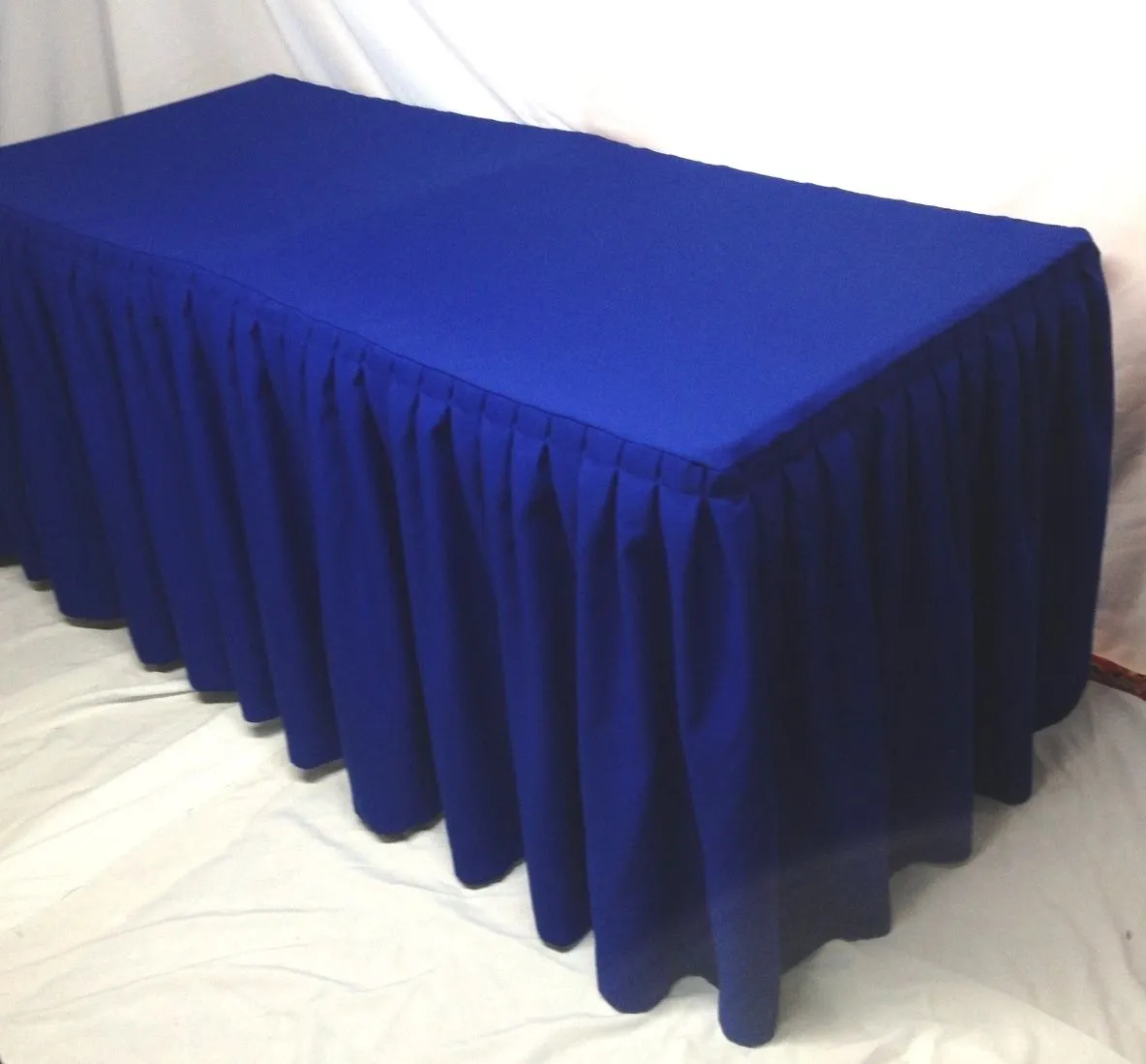 5' Ft. Fitted Polyester Double Pleated Table Skirt Cover W/top Topper Royal Blue"