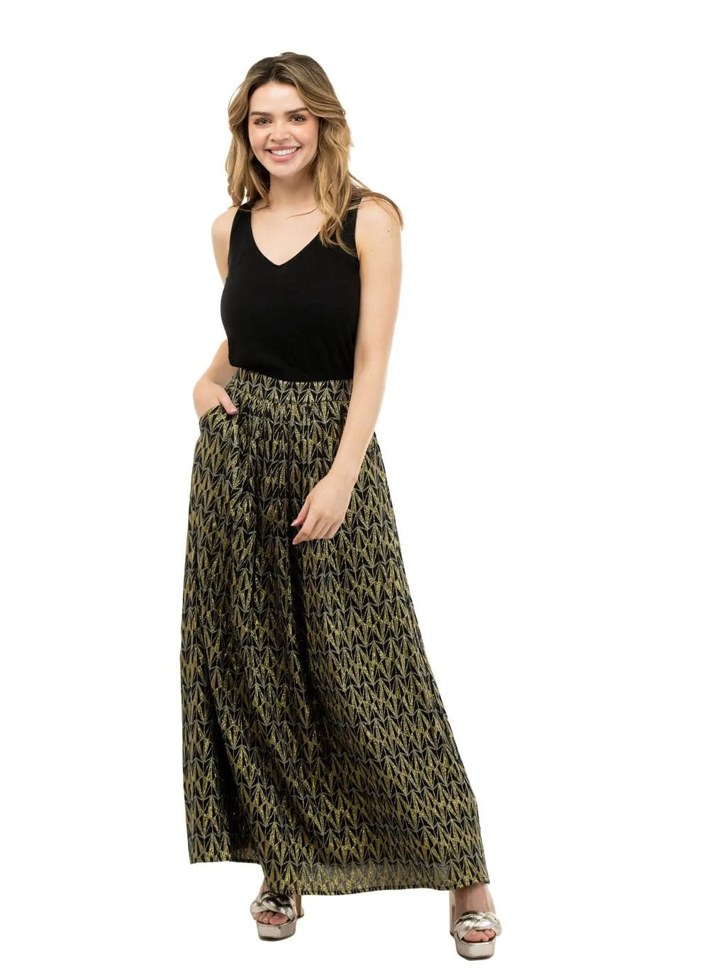 A-Line Skirt | Black Geo Shine