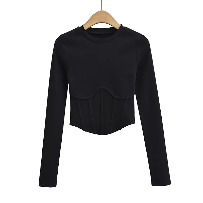 A&A Corset Inspired Long Sleeve Ribbed Crop top