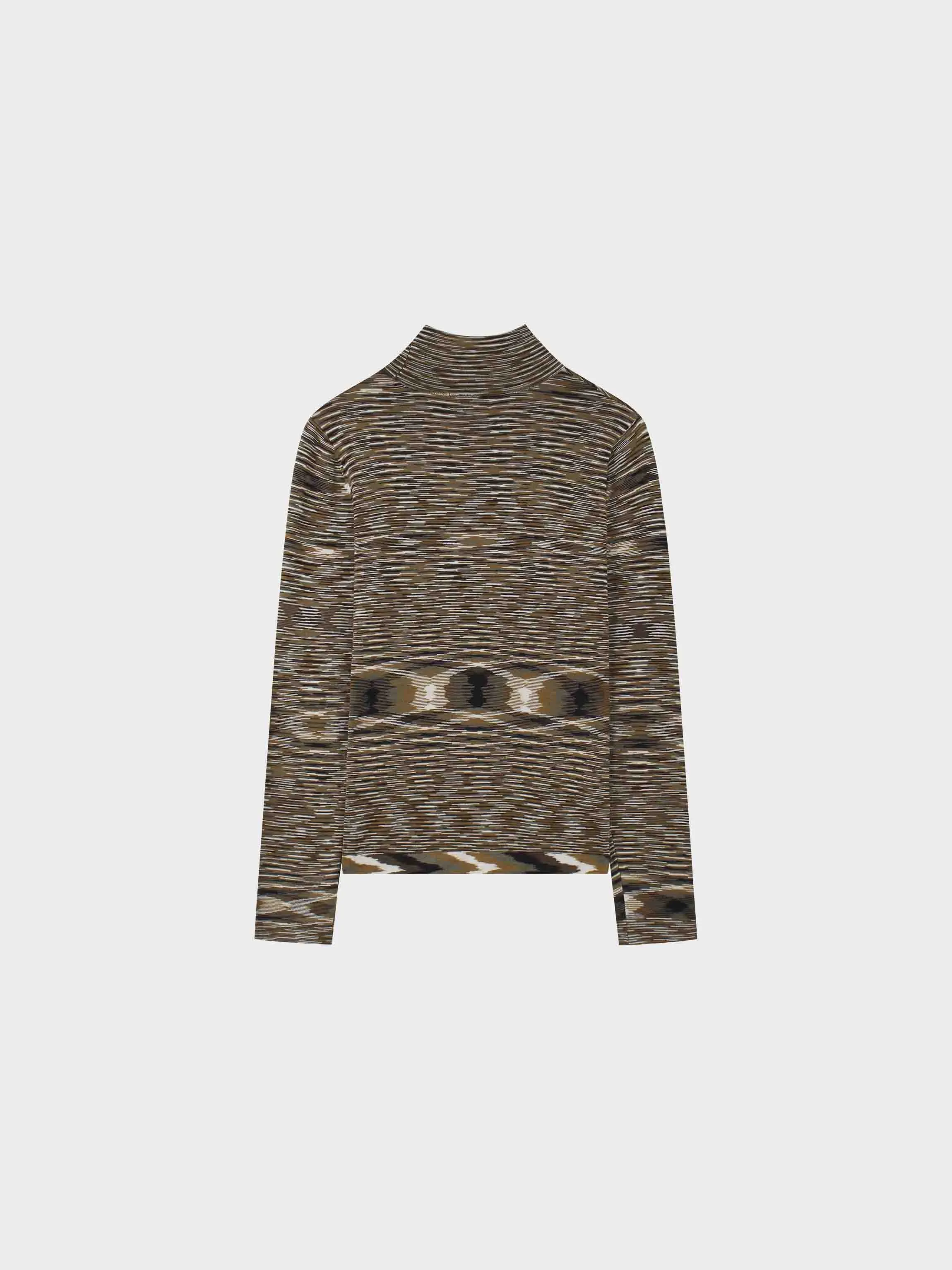 Abstract Stripe Knit Turtleneck-Olive/Black