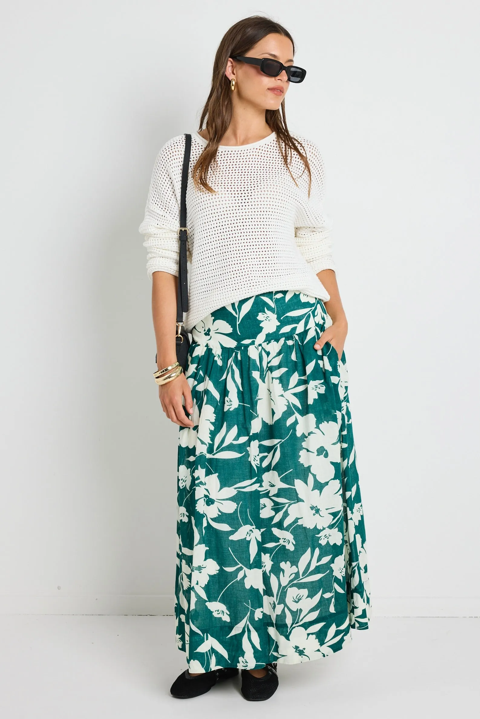 Affinity Forest Floral Shirred Back Tiered Maxi Skirt