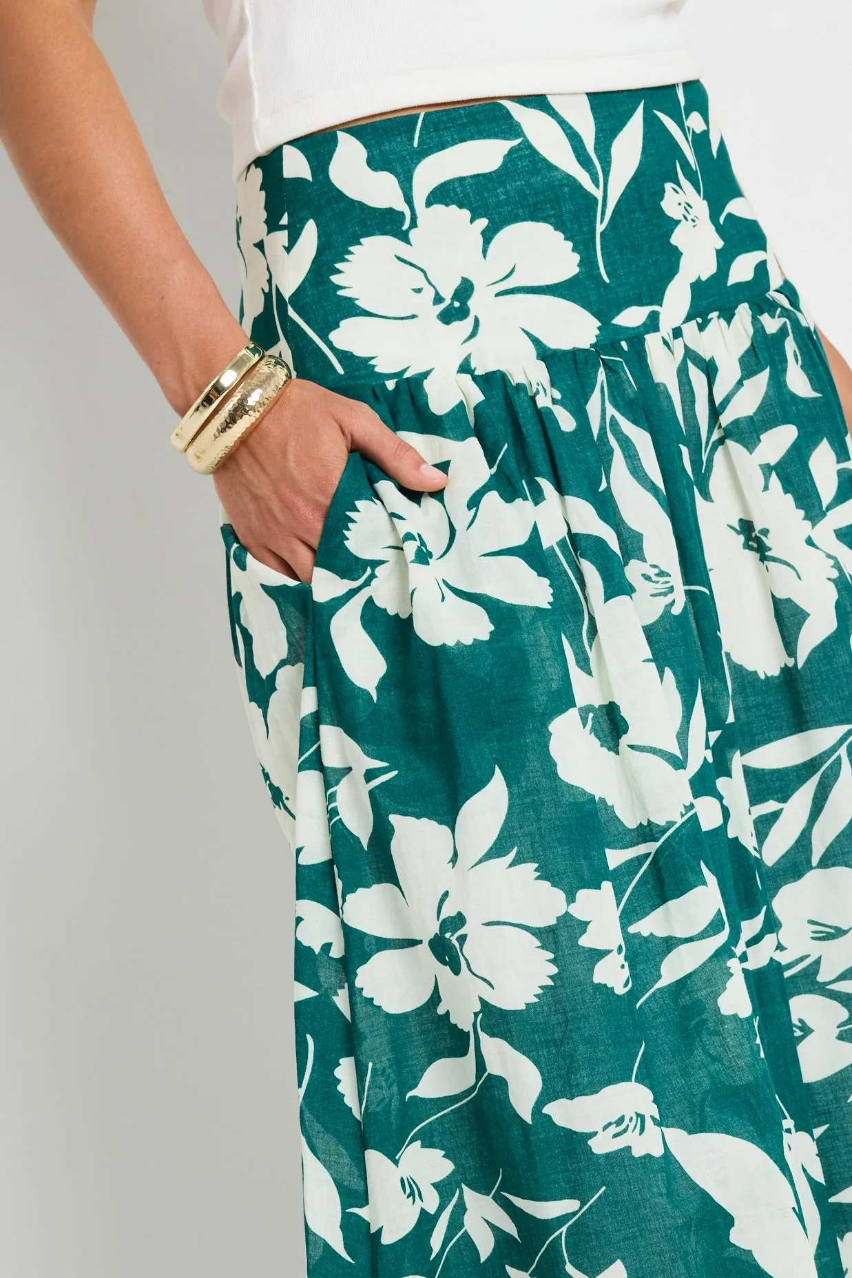 Affinity Forest Floral Shirred Back Tiered Maxi Skirt