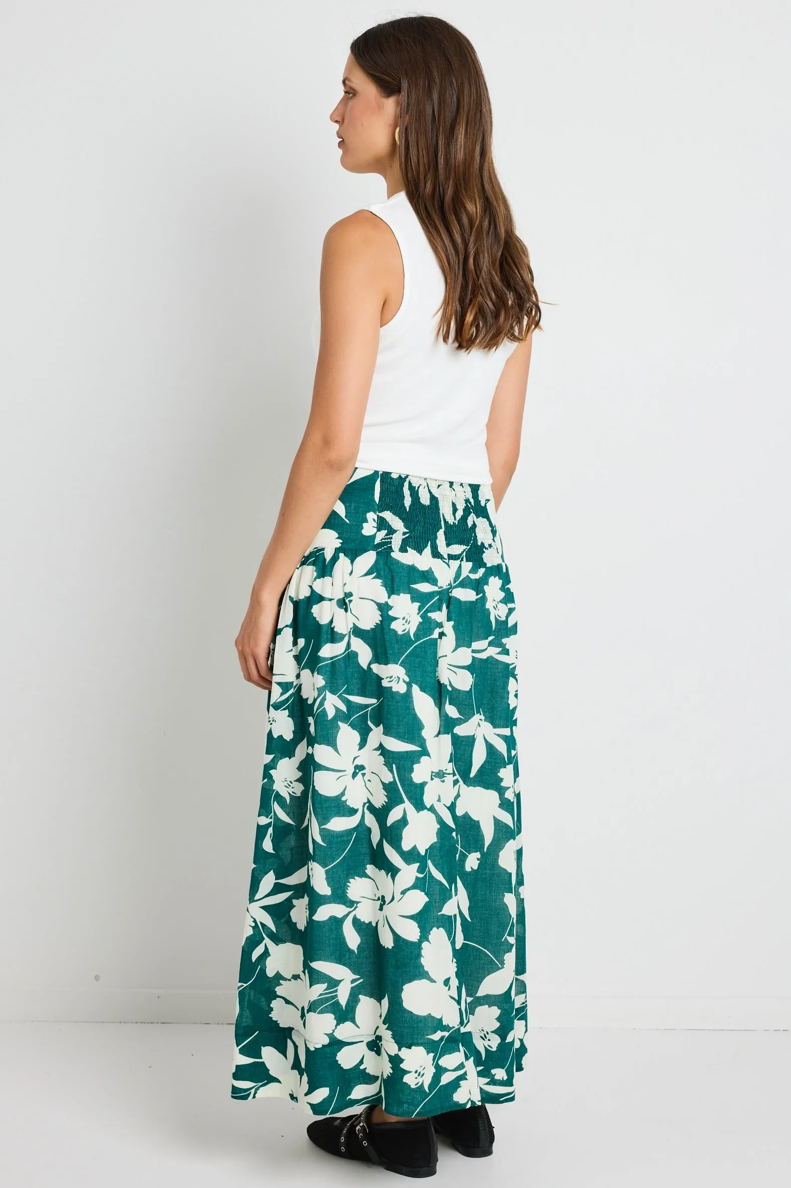 Affinity Forest Floral Shirred Back Tiered Maxi Skirt