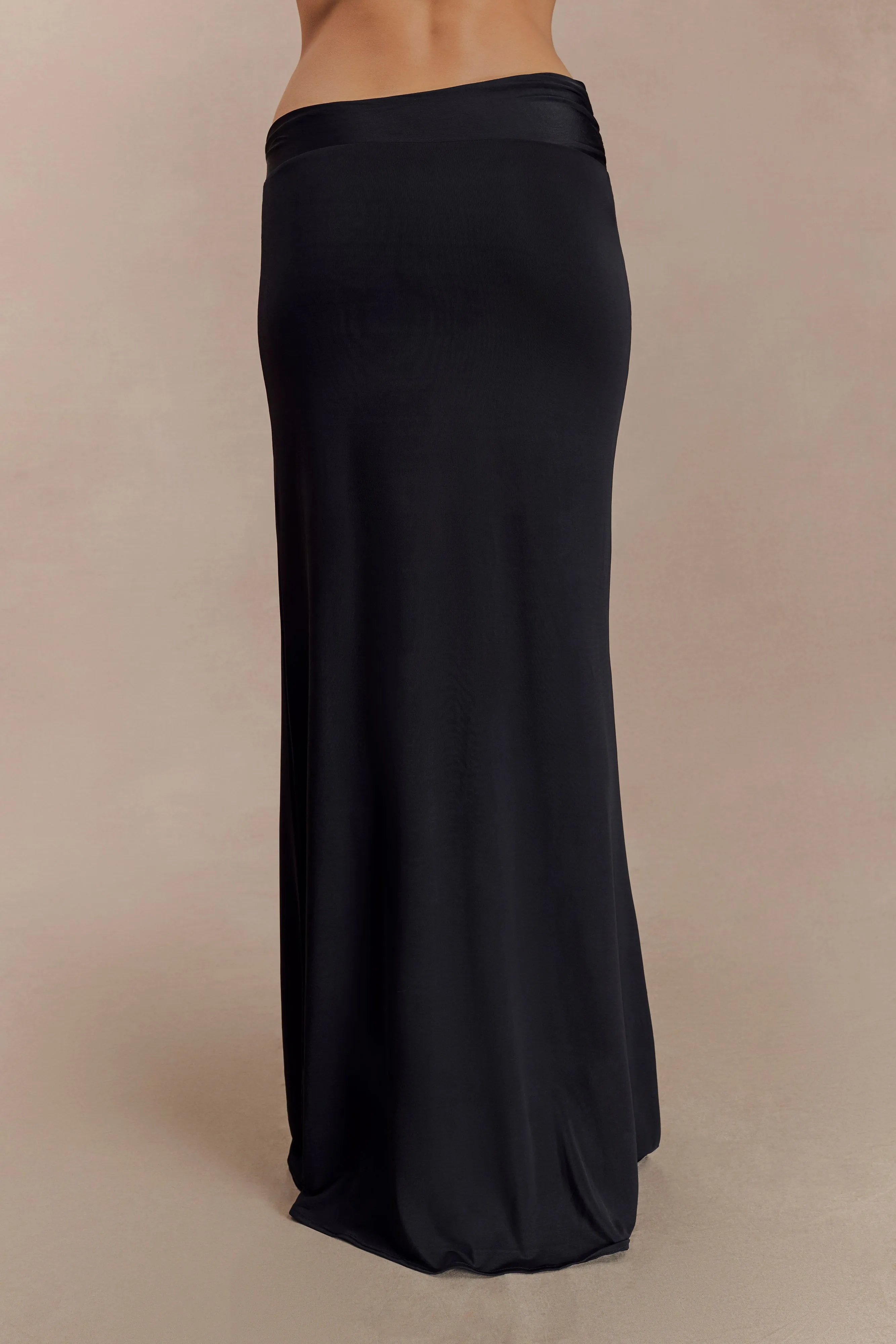 Ainsley Asymmetrical Maxi Skirt With Floral Hardware - Black