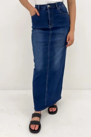 Ana Denim Maxi Skirt Dark Blue