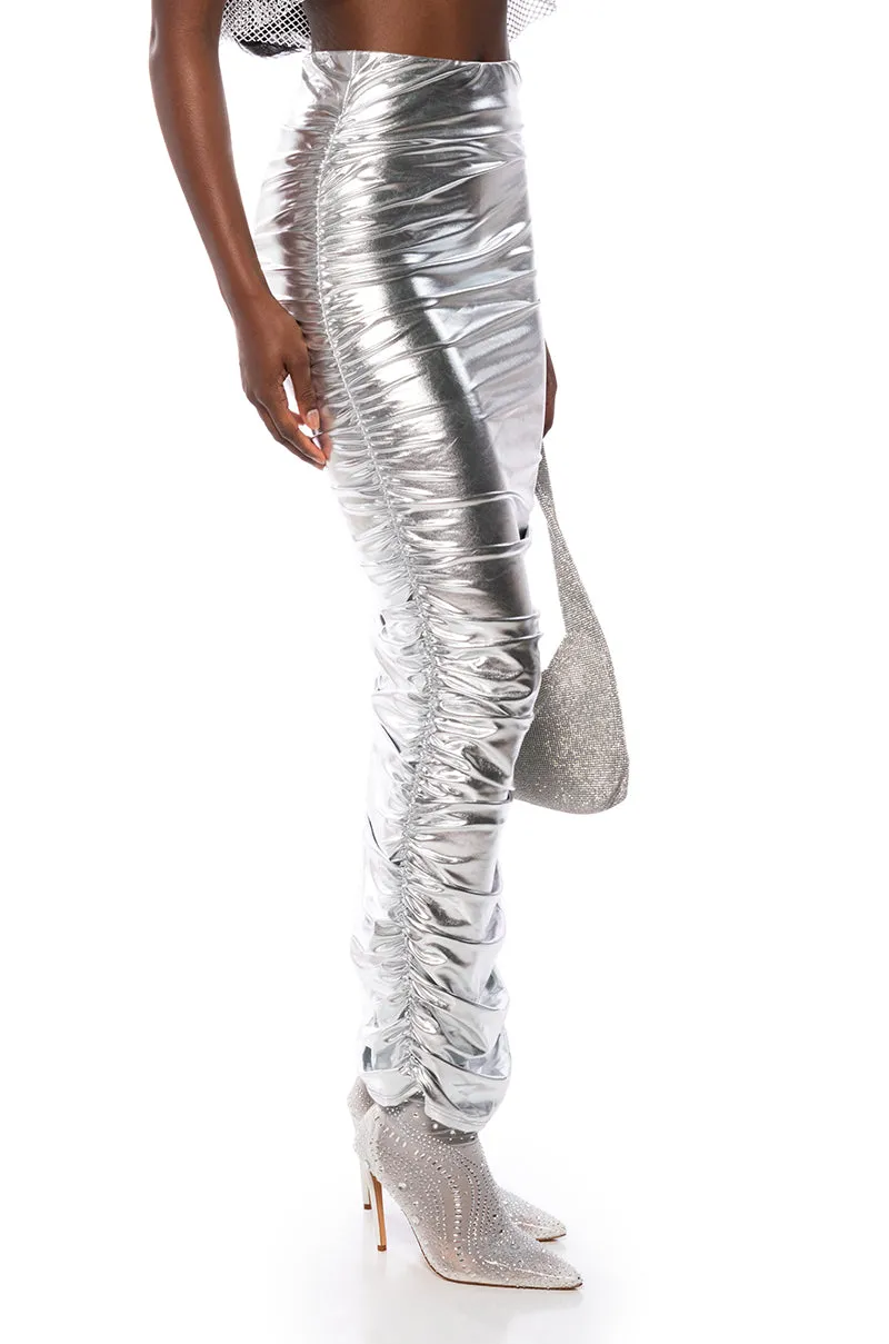 ANGEL ENERGY METALLIC MIDI SKIRT IN SILVER