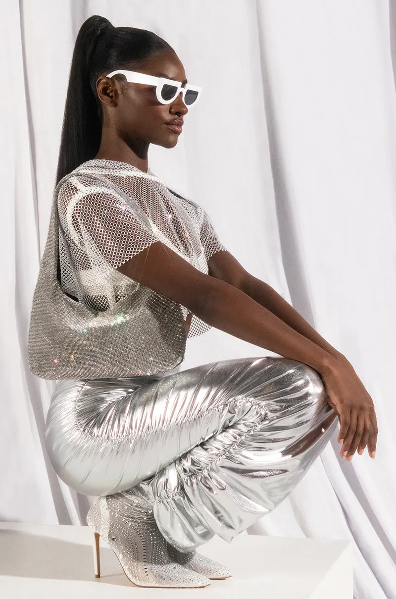 ANGEL ENERGY METALLIC MIDI SKIRT IN SILVER