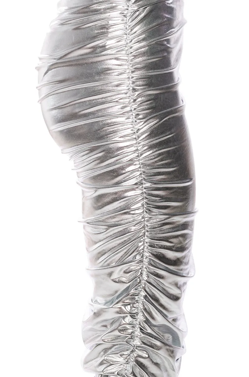 ANGEL ENERGY METALLIC MIDI SKIRT IN SILVER