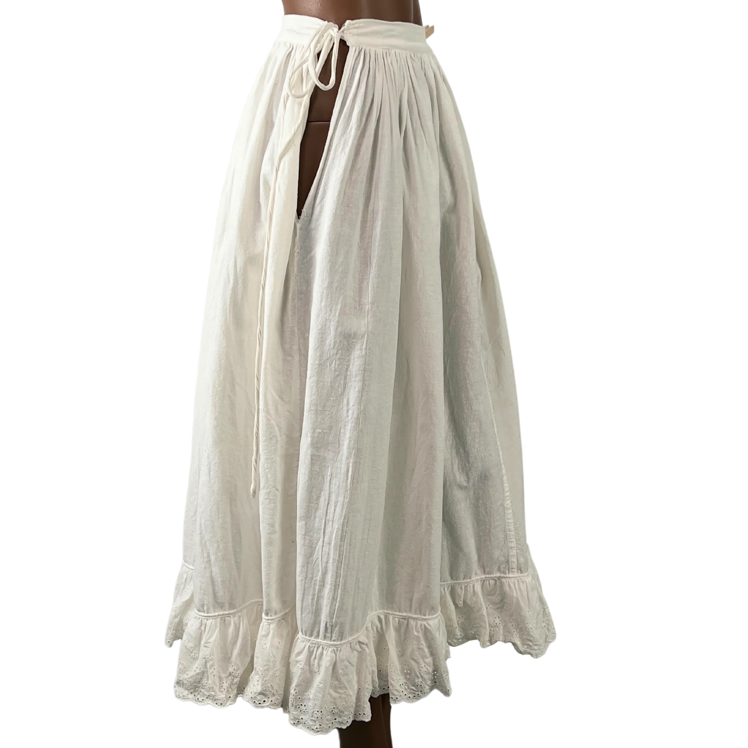 Antique Cotton Eyelet Petticoat Skirt XL 1800s to 1910s Victorian Edwardian Vintage VFG