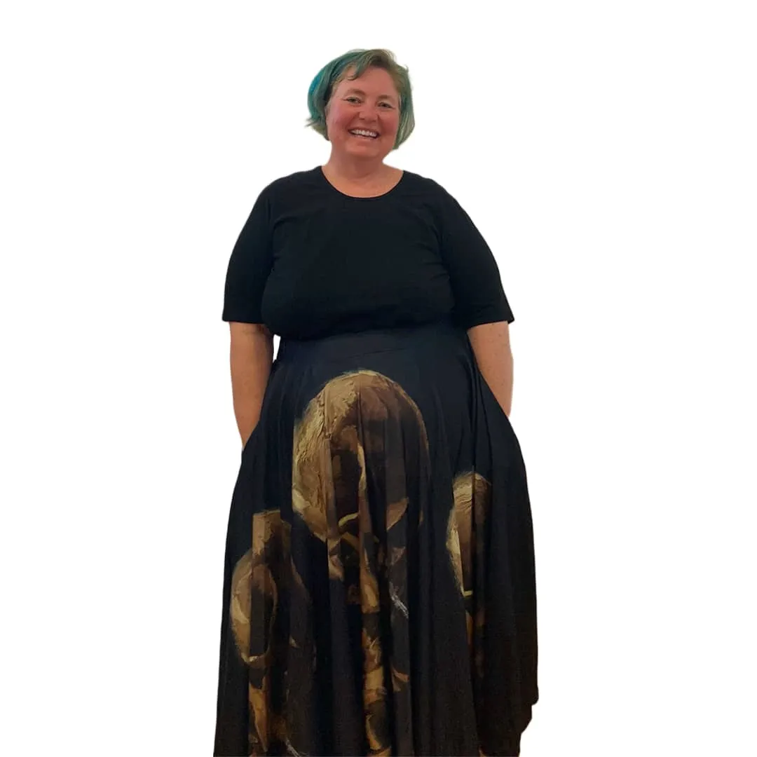 Art Series: Plus Size Floor length Circle Skirts - Van Gogh Skulls Print