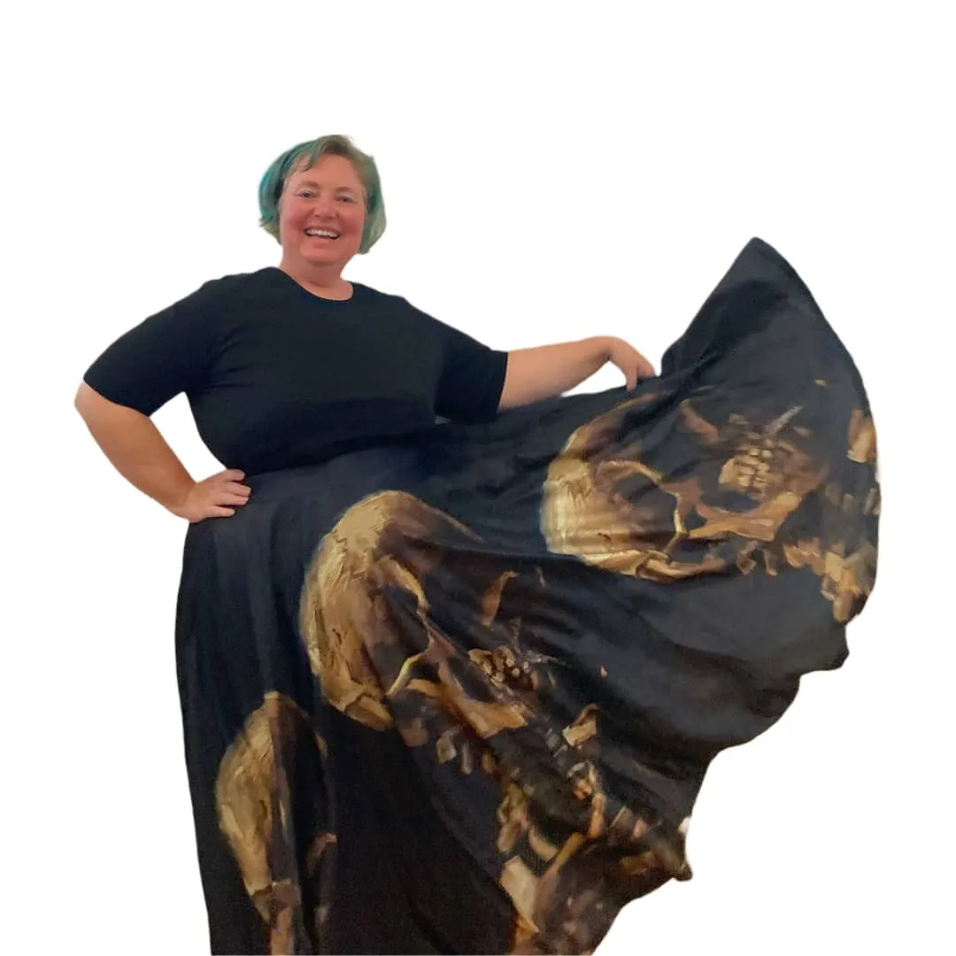 Art Series: Plus Size Floor length Circle Skirts - Van Gogh Skulls Print