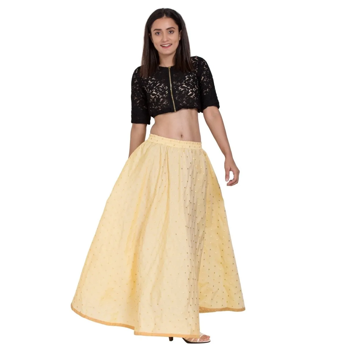 Asmaani Beige Color Golden Zari Work Maxi Skirt