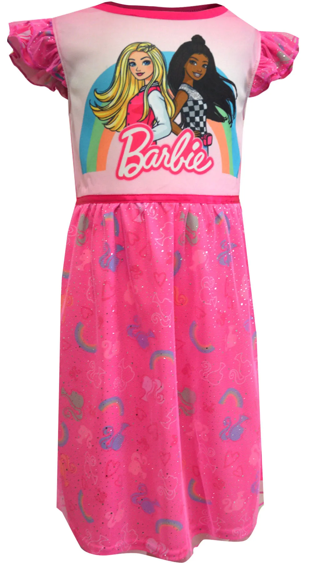 Barbie Pink Sparkle Rainbow Dress Up Nightgown