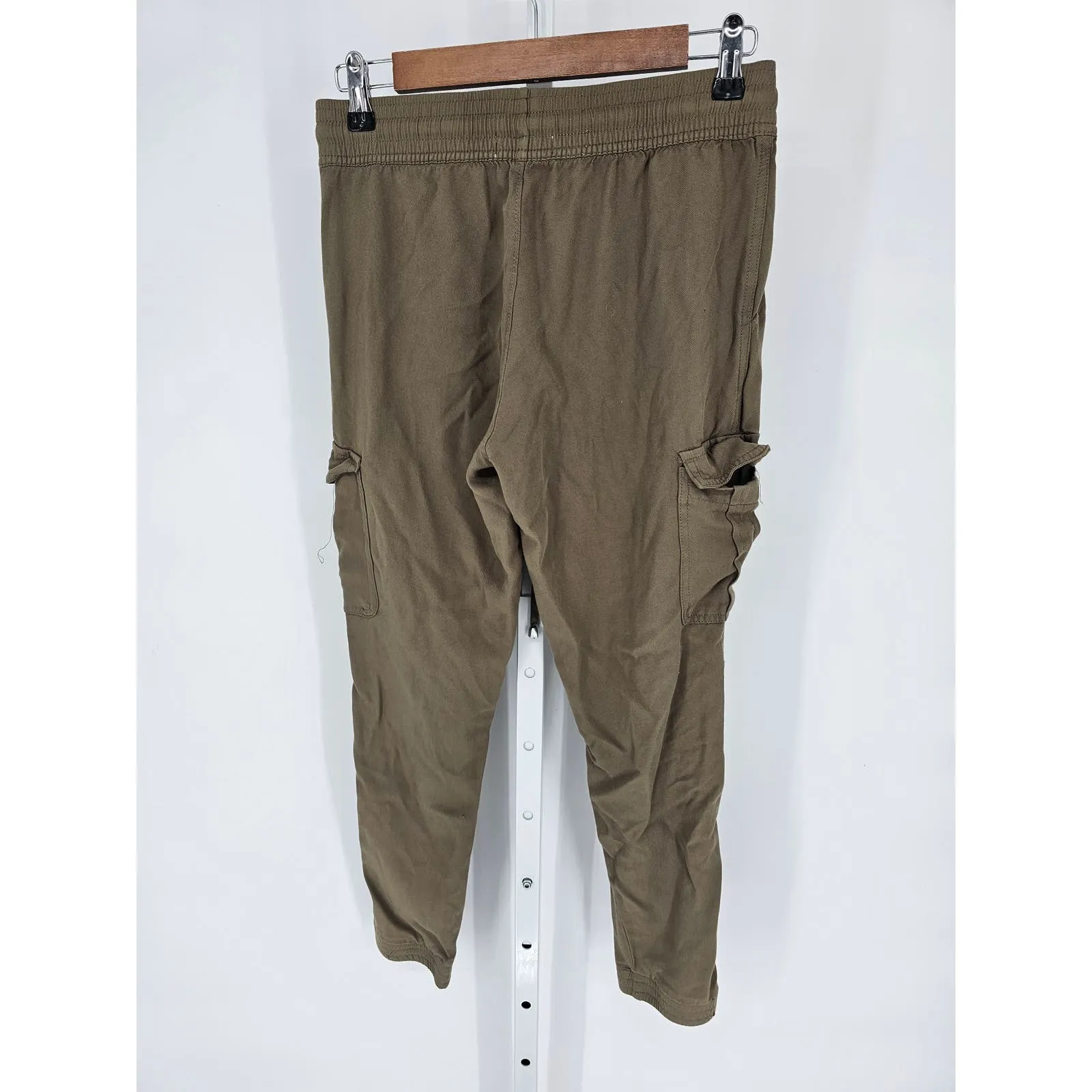 Beceel Womens Sz M Olive Green Cargo Jogger Pants Rayon Lightweight