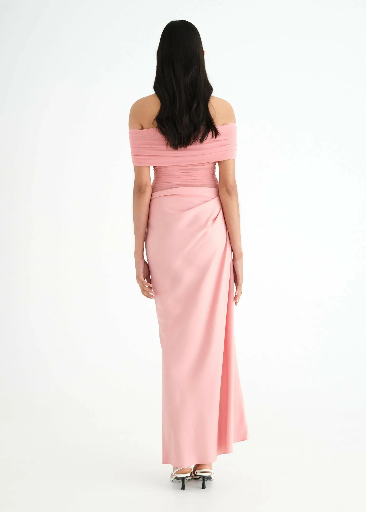 Benni Nico Off Shoulder Maxi Dress Candy Floss Size 10