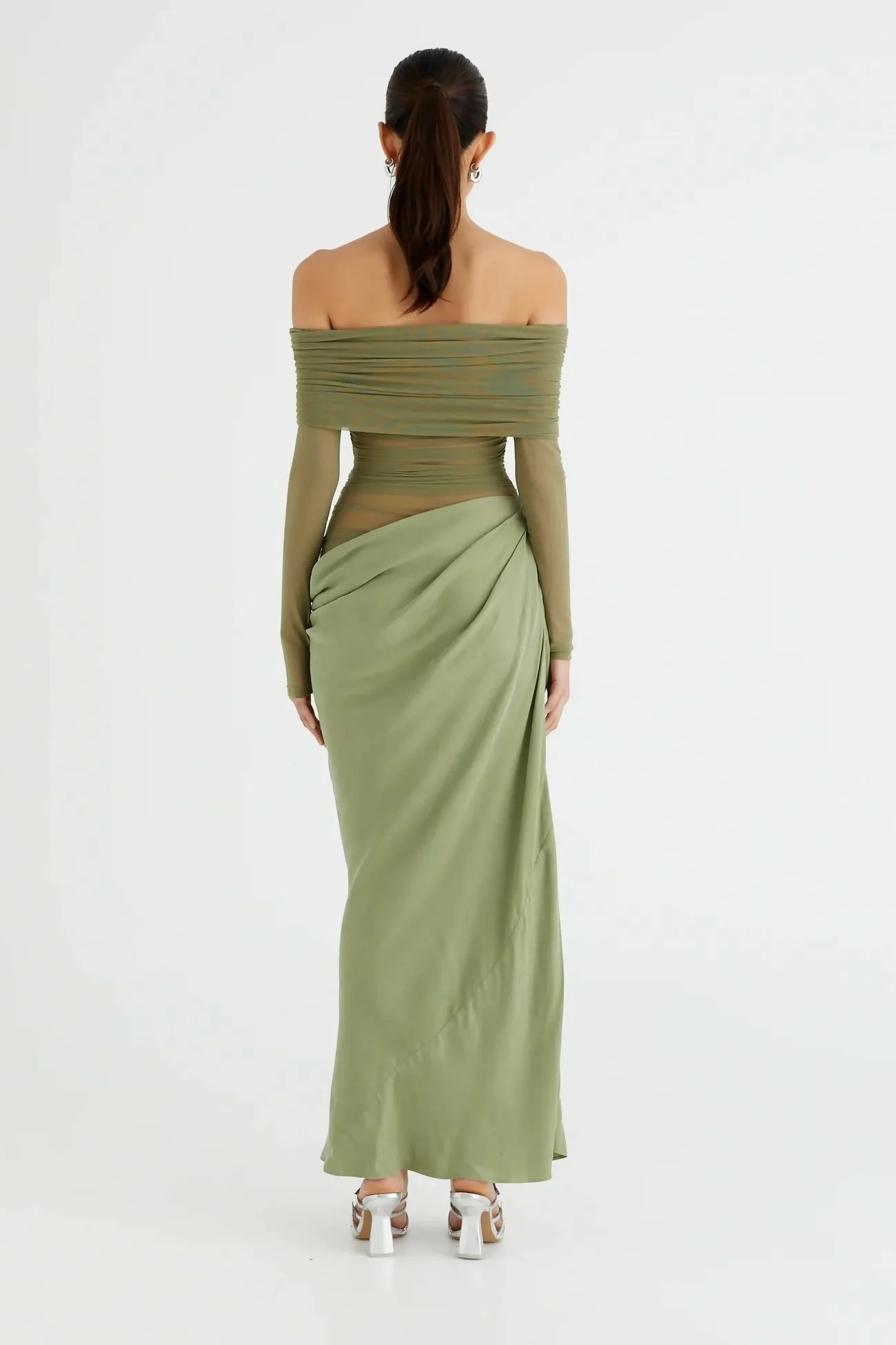 Benni Yasmin Off Shoulder Pistachio Maxi Dress