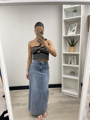 Billie stretch Denim maxi Skirt