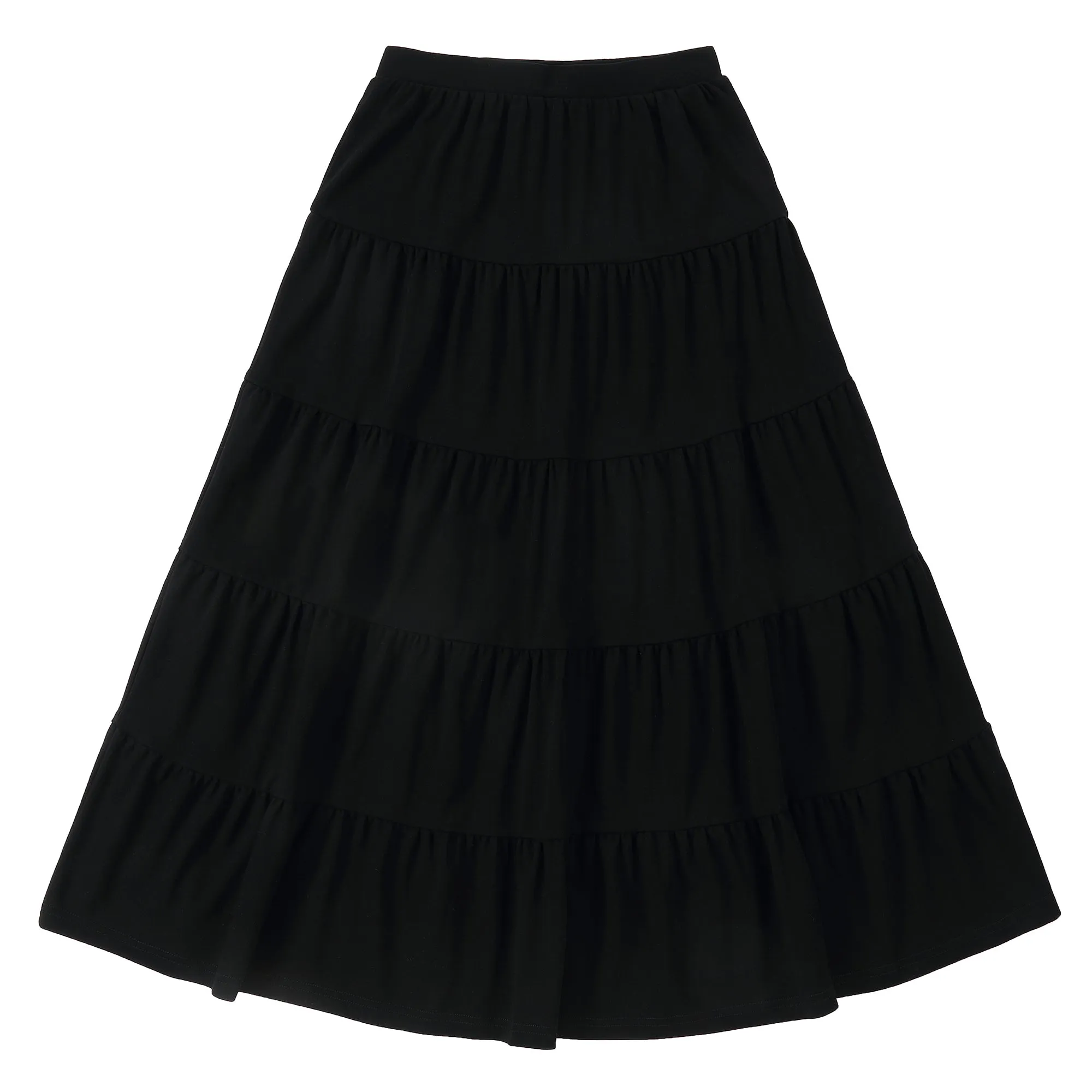 Black Jersey Tiered Maxi Skirt