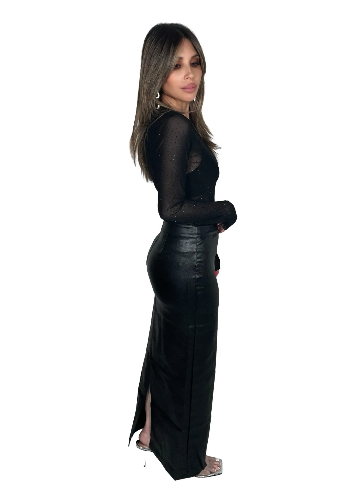 Black Metallic Maxi Skirt