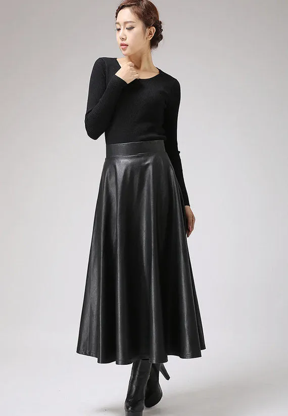 Black PU skirt maxi skirt long skirt 0719