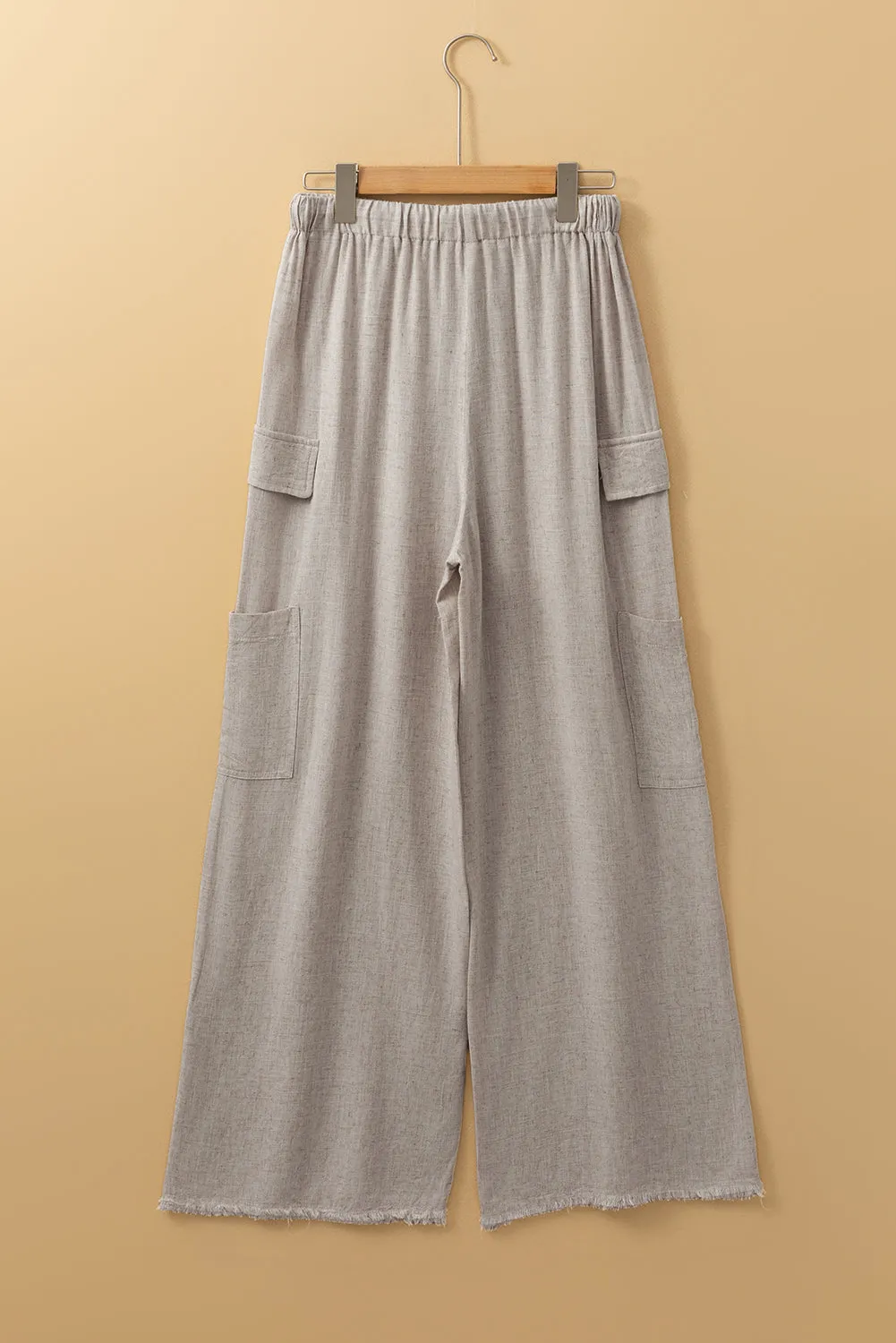 Boho Linen Raw Edge Cargo Loose Pants