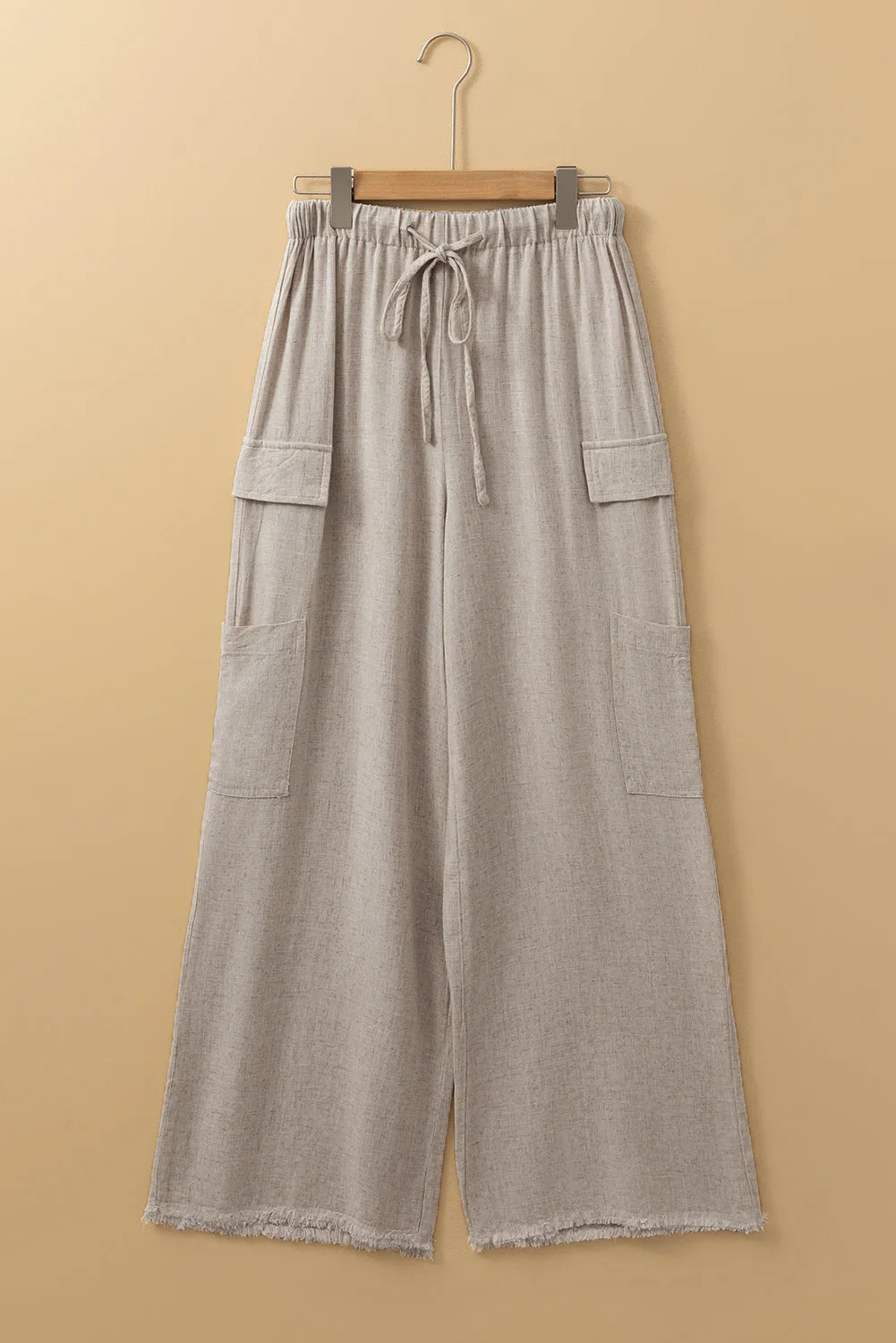 Boho Linen Raw Edge Cargo Loose Pants