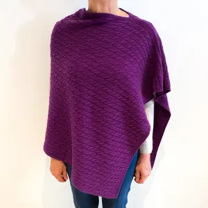 Brand New Scottish Violet Purple Cashmere Cable Poncho One Size