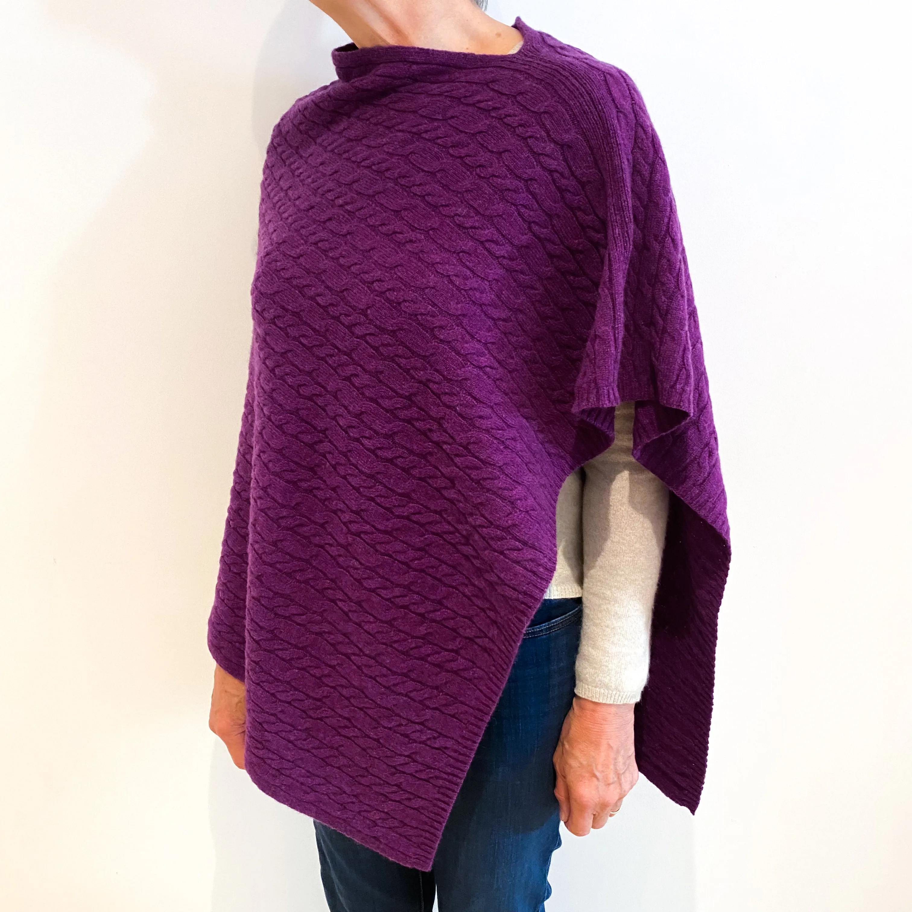 Brand New Scottish Violet Purple Cashmere Cable Poncho One Size