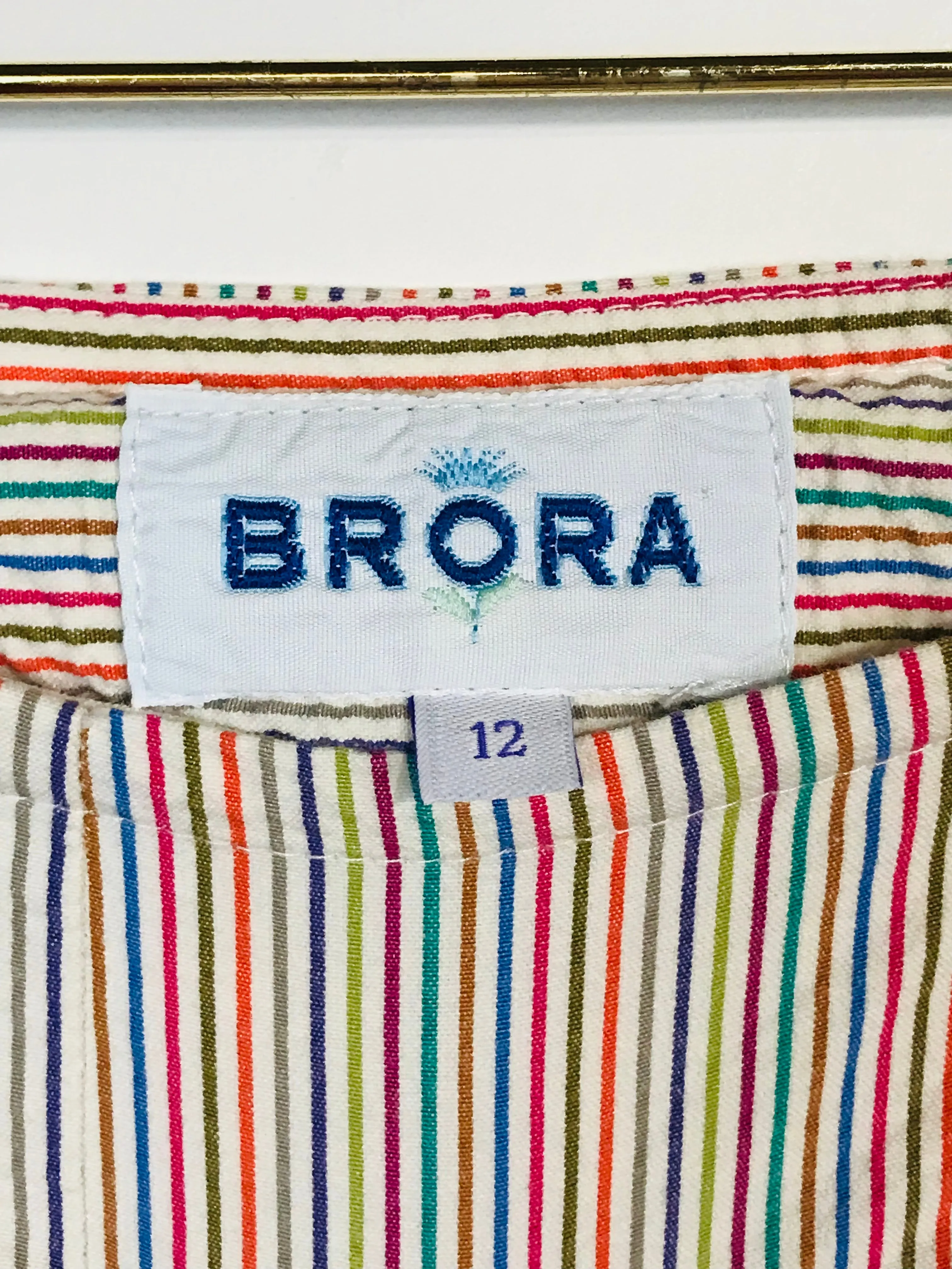 Brora Women's Cotton Striped A-Line Skirt | UK12 | Multicolour