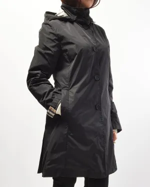 Burberry Black Midi Hooded Trench Coat - M