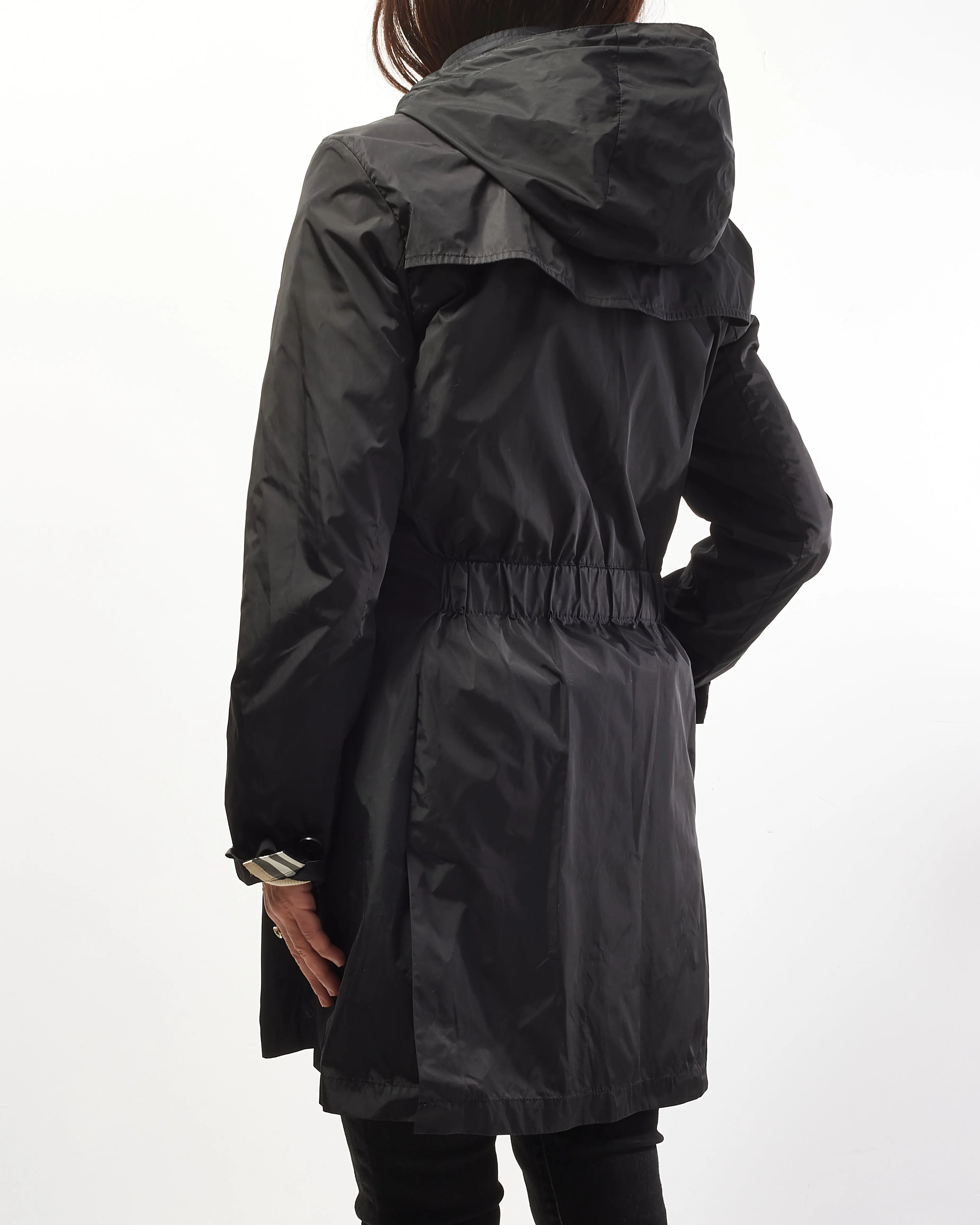 Burberry Black Midi Hooded Trench Coat - M