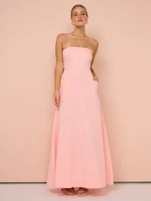 By Nicola Wavy Strapless Maxi Dress in Rockmelon