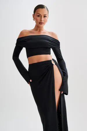 Camryn Slinky Off Shoulder Crop Top - Black