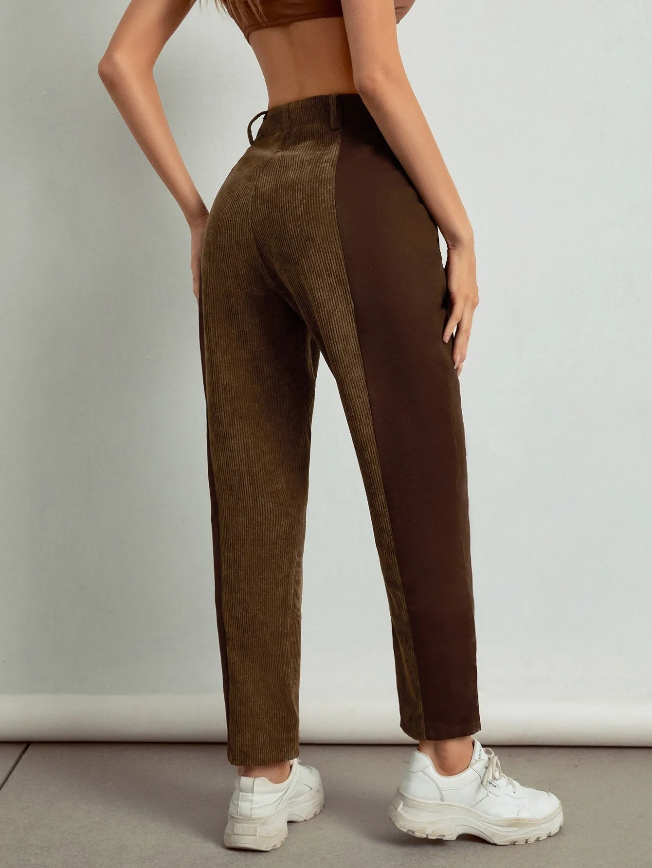 Casual Colorblock Pocket High Waist Long Women Pants