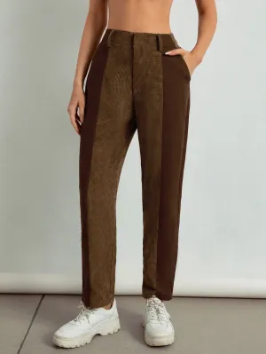 Casual Colorblock Pocket High Waist Long Women Pants