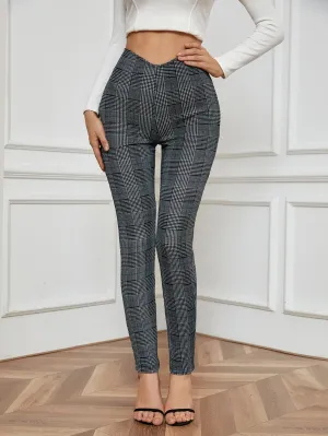 Casual Plaid Zipper High Waist Cropped Women Pants