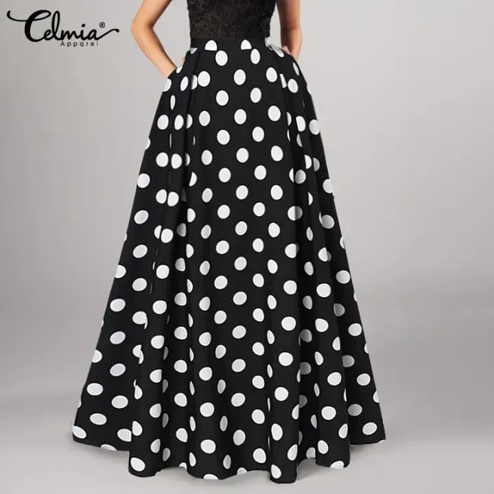 Celmia Fashion Ladies Spot Maxi Skirt High Waist S3678019